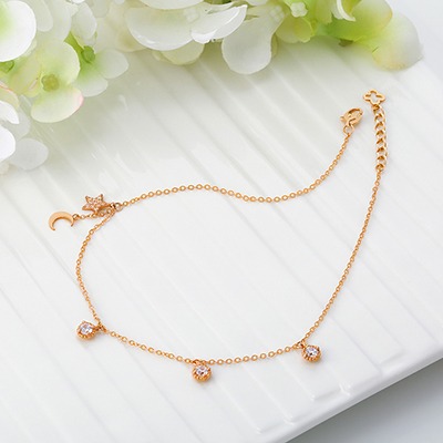 14K 18K 비쥬팝 스윙큐빅 별 달 발찌 68402,14K,18K,jewelry