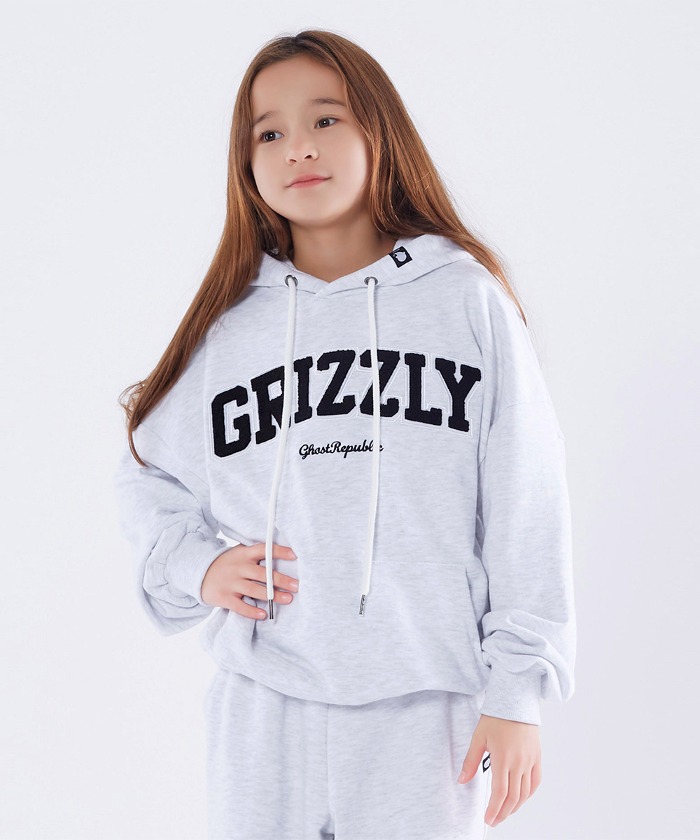 GRIZZLY 주니어 핸들자수 오버핏 후드티 JHT-J476