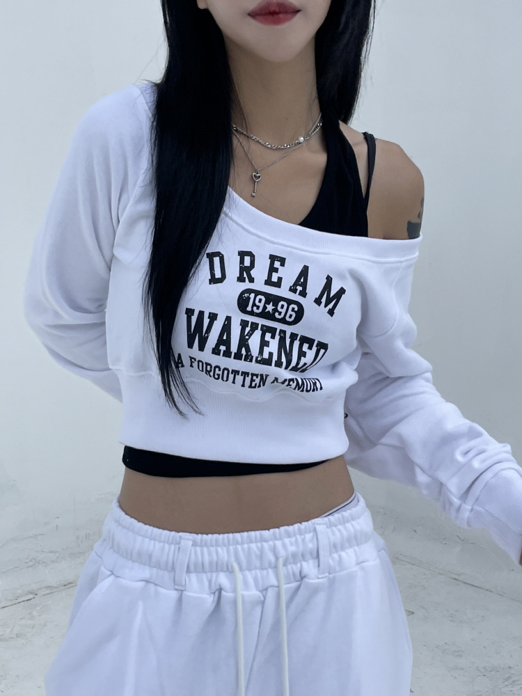 🚀당일출고!(오후12시이전)🚀[재진행/KIMIS MADE]dreaming loose neck crop sweat shirt(white) - 키미스