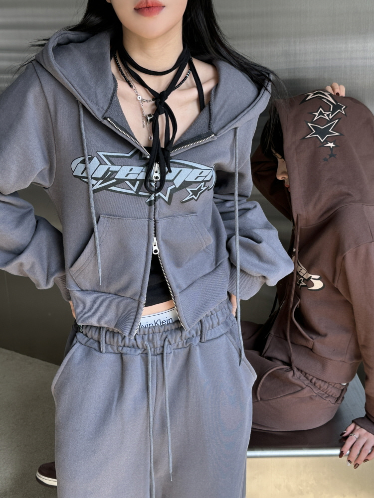 [KIMIS MADE]star the dreamer semi crop hood zip-up(milkchacoal) - 키미스