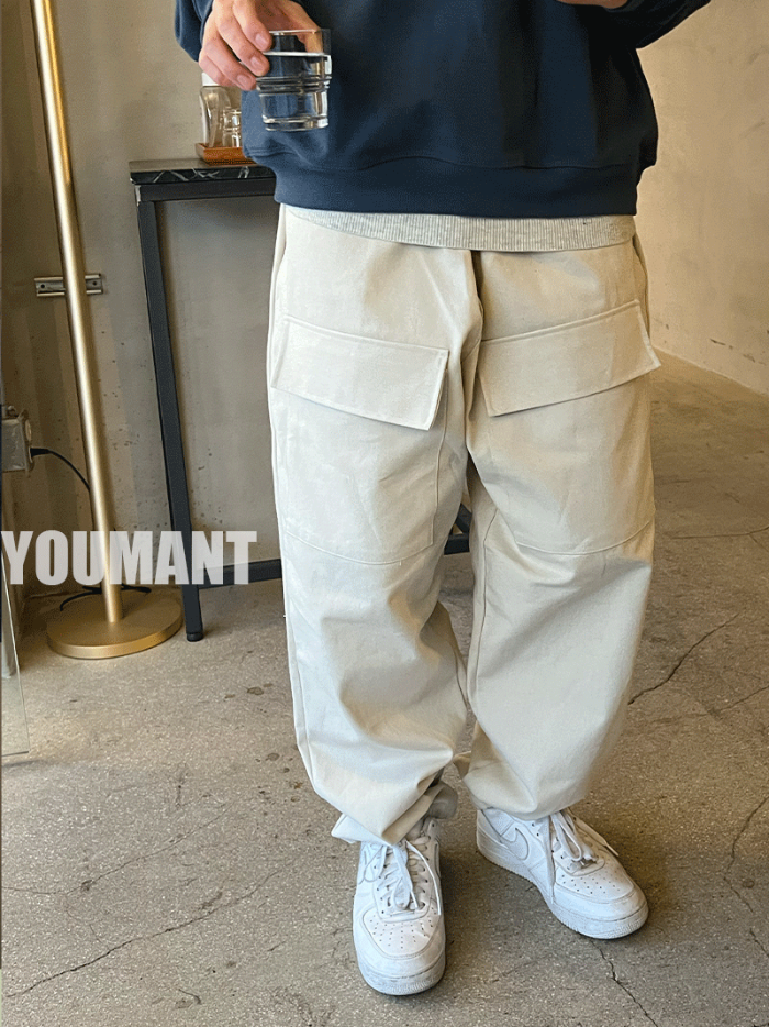 Wide cargo cotton pants