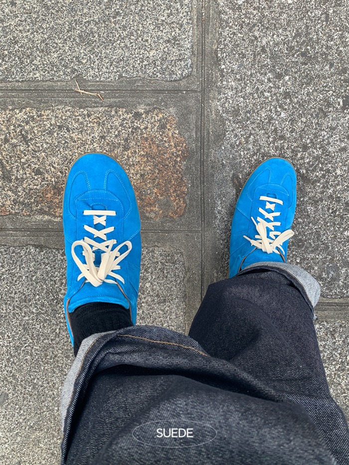 Blue suede sneakers