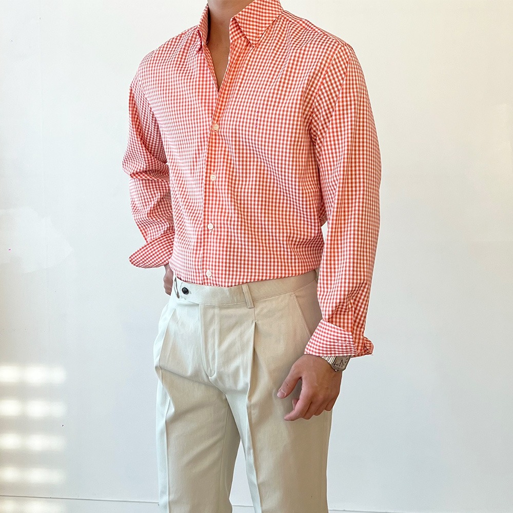 Gingham Italian Collar Shirt (3color)