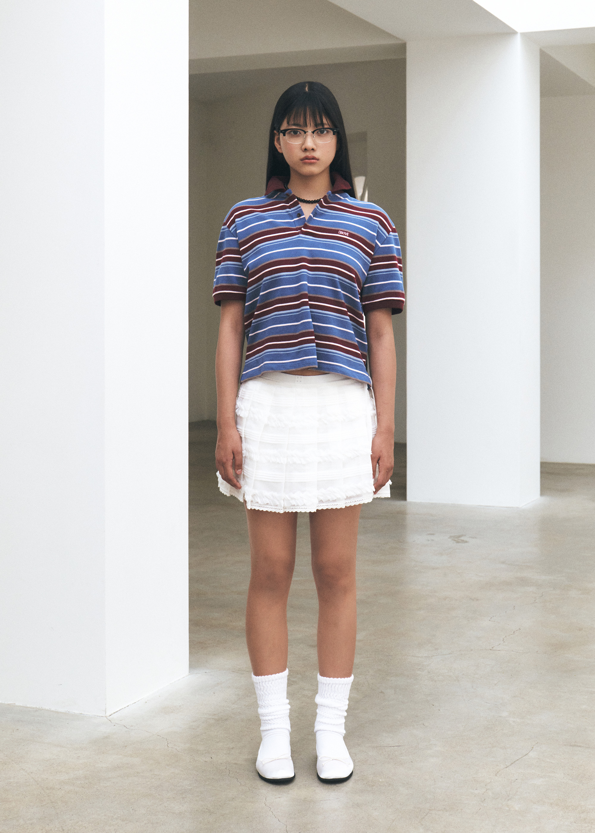 [GROVE] CARELL ストライプ ピケTシャツ / 韓国ブランド GROVE] CARELL ストライプ ピケTシャツ / 韓国ブランド (GROVE/T