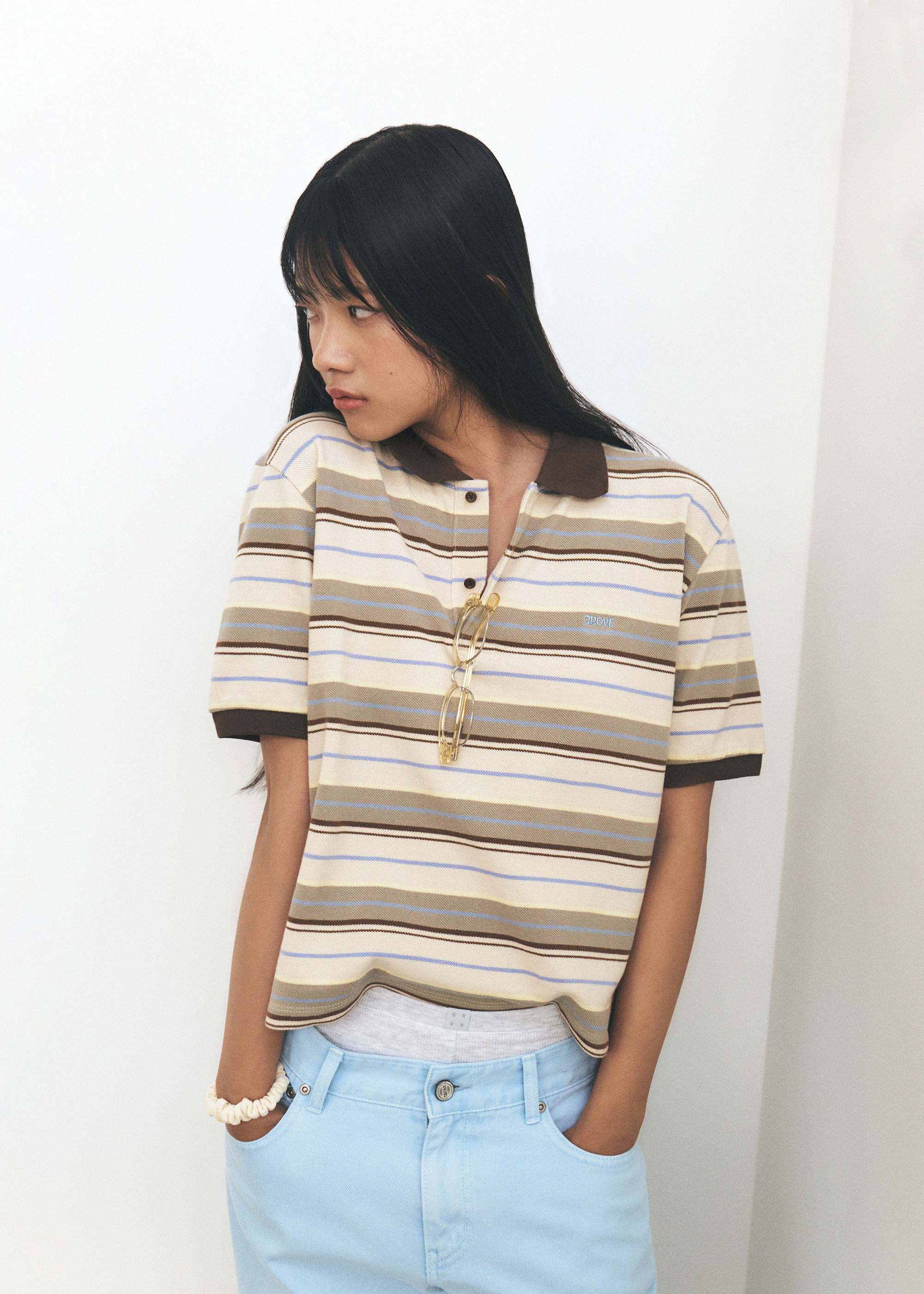 【未使用タグ付】GROVE CARELL STRIPE PIQUE SHIRT CARELL STRIPE PIQUE SHIRT [2COLOR] - GROVE