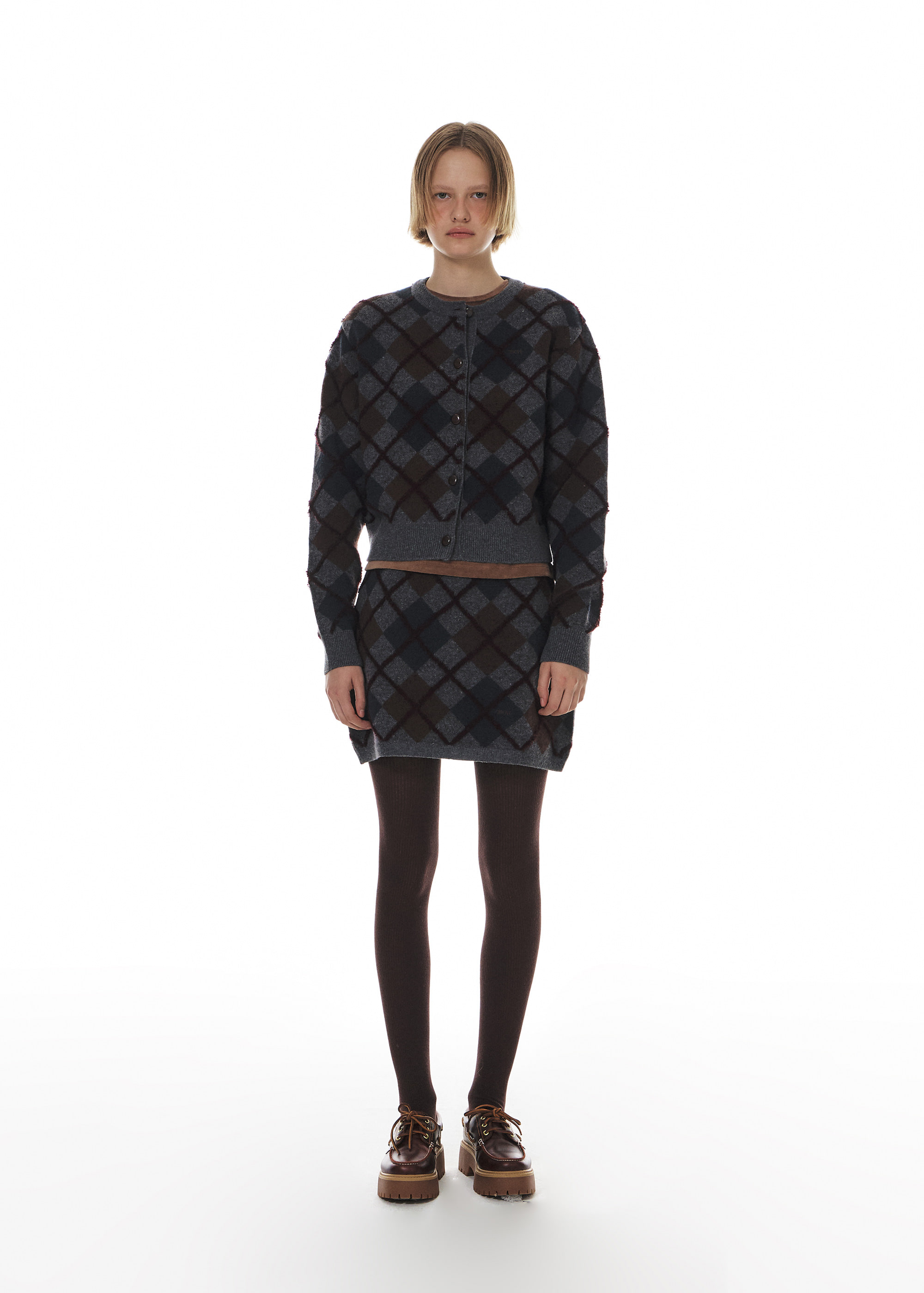 STITCH ARGYLE CARDIGAN [2COLOR] - 그로브