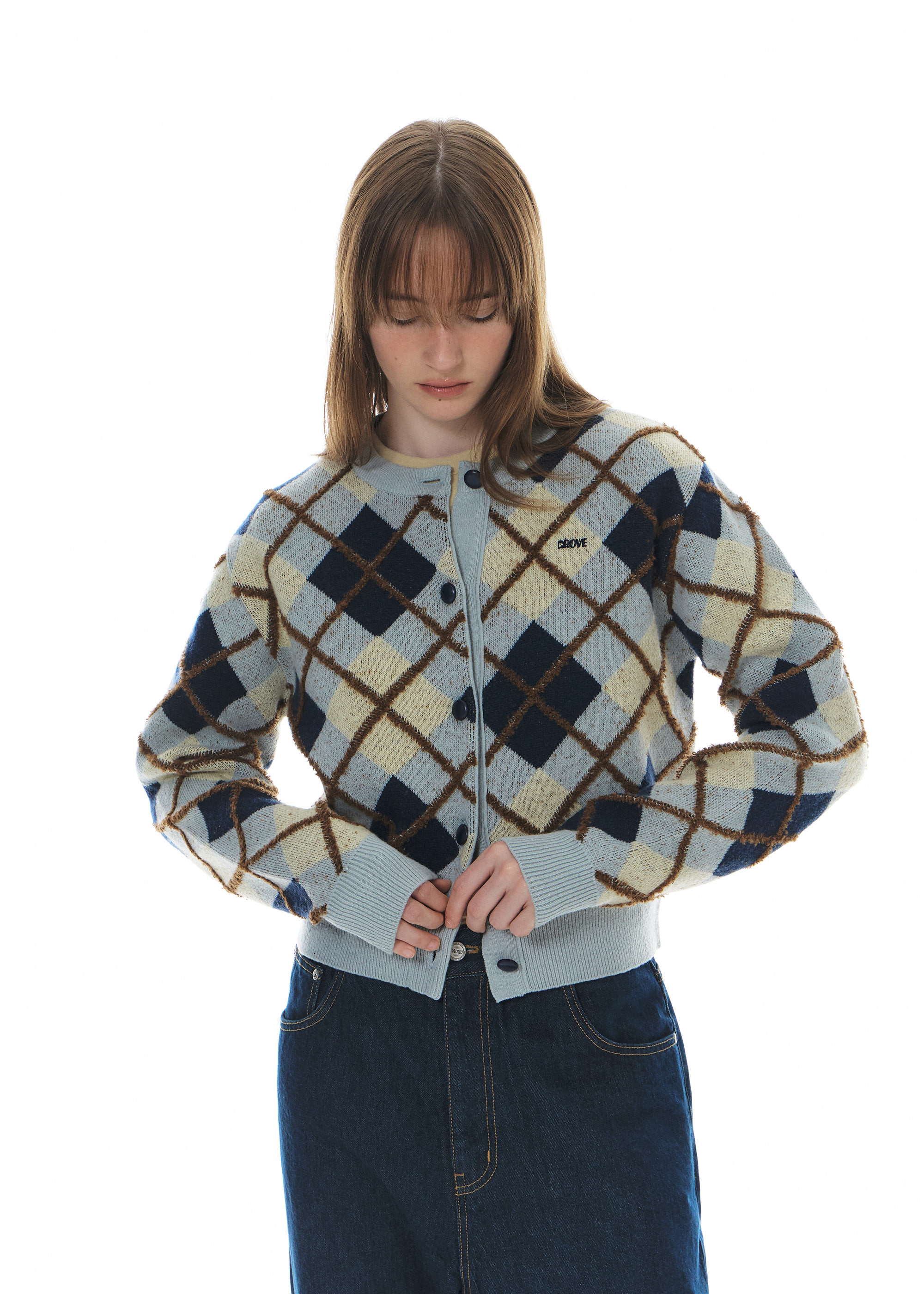 ★24-25WT新作★GROVE★STITCH ARGYLE SET [2EA] STITCH ARGYLE CARDIGAN [2COLOR] - 그로브