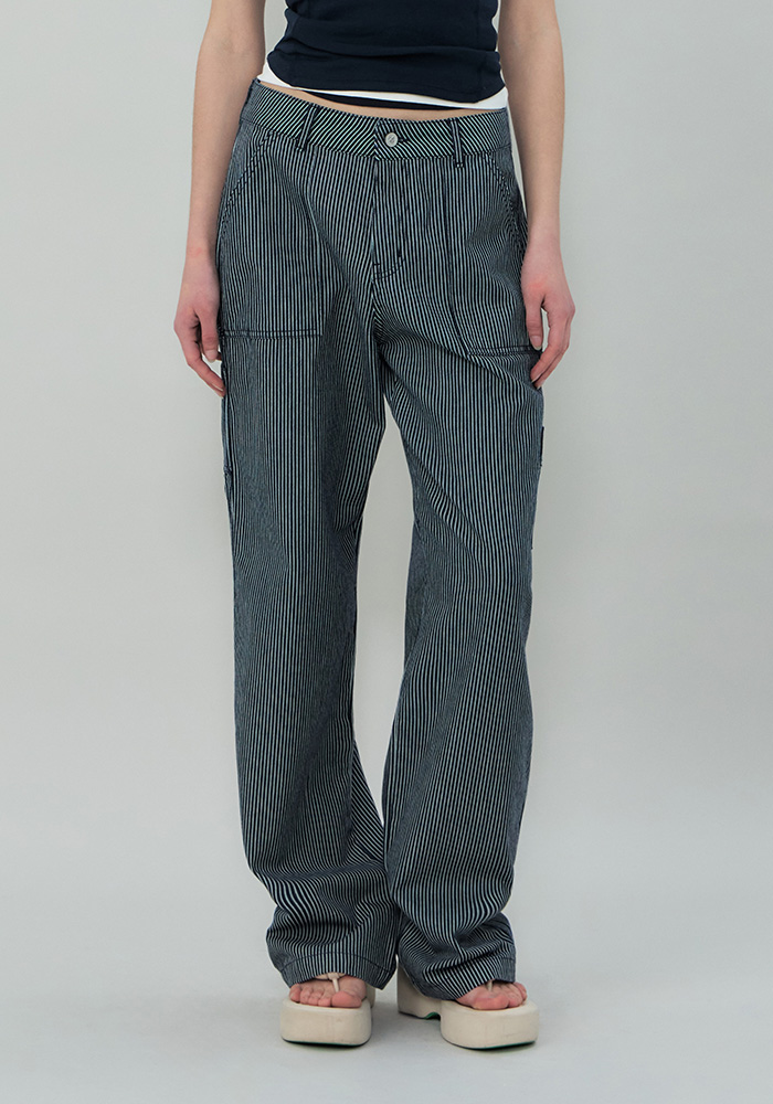 GROVE ♥ CORA STRIPE WORK PANTS /追跡付 GROVE ♥ CORA STRIPE WORK PANTS /追跡付 Full-Length Pant