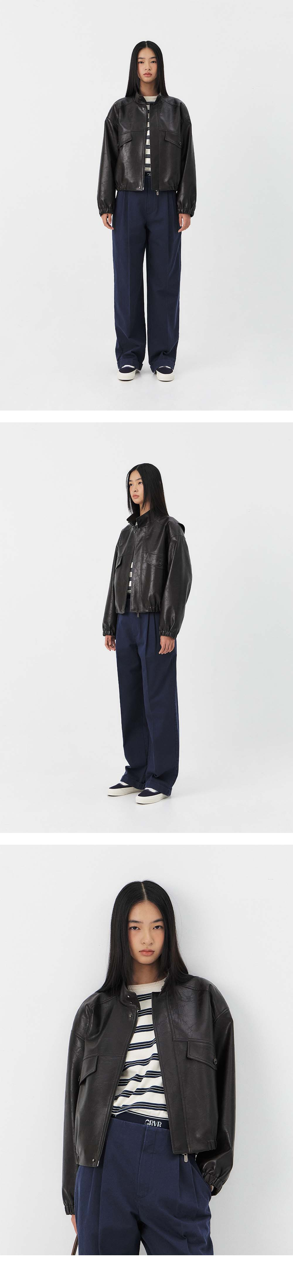 BASTON LEATHER ZIP-UP JACKET - 그로브