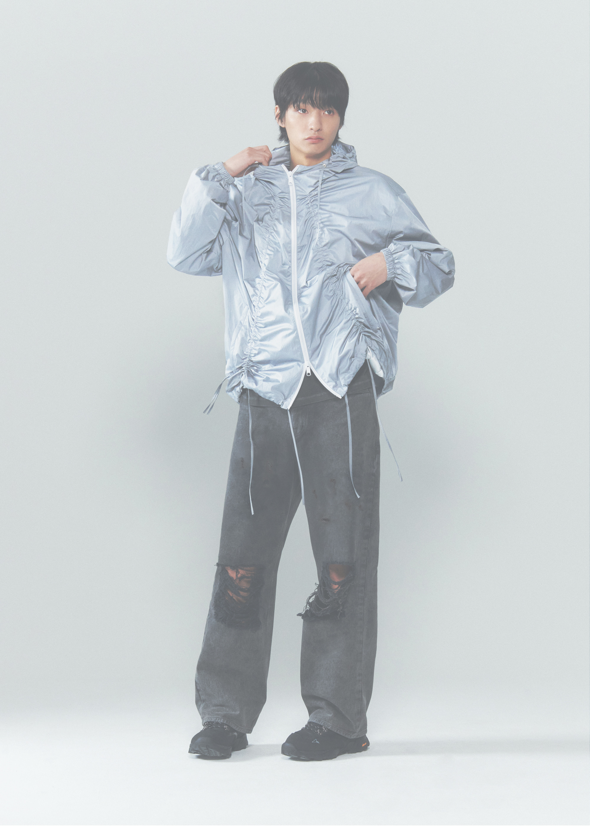 Shirred Hood Jacket [Silver gray]