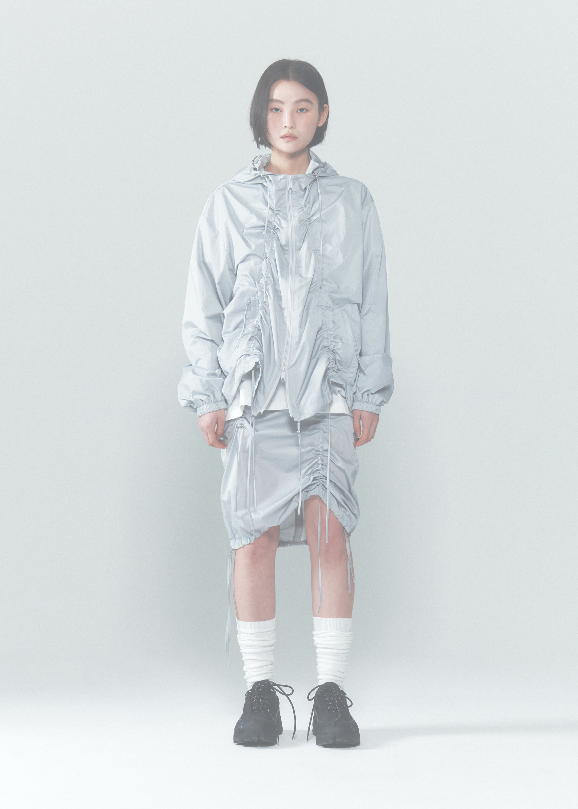 W-Shirred Skirt [Silver gray]