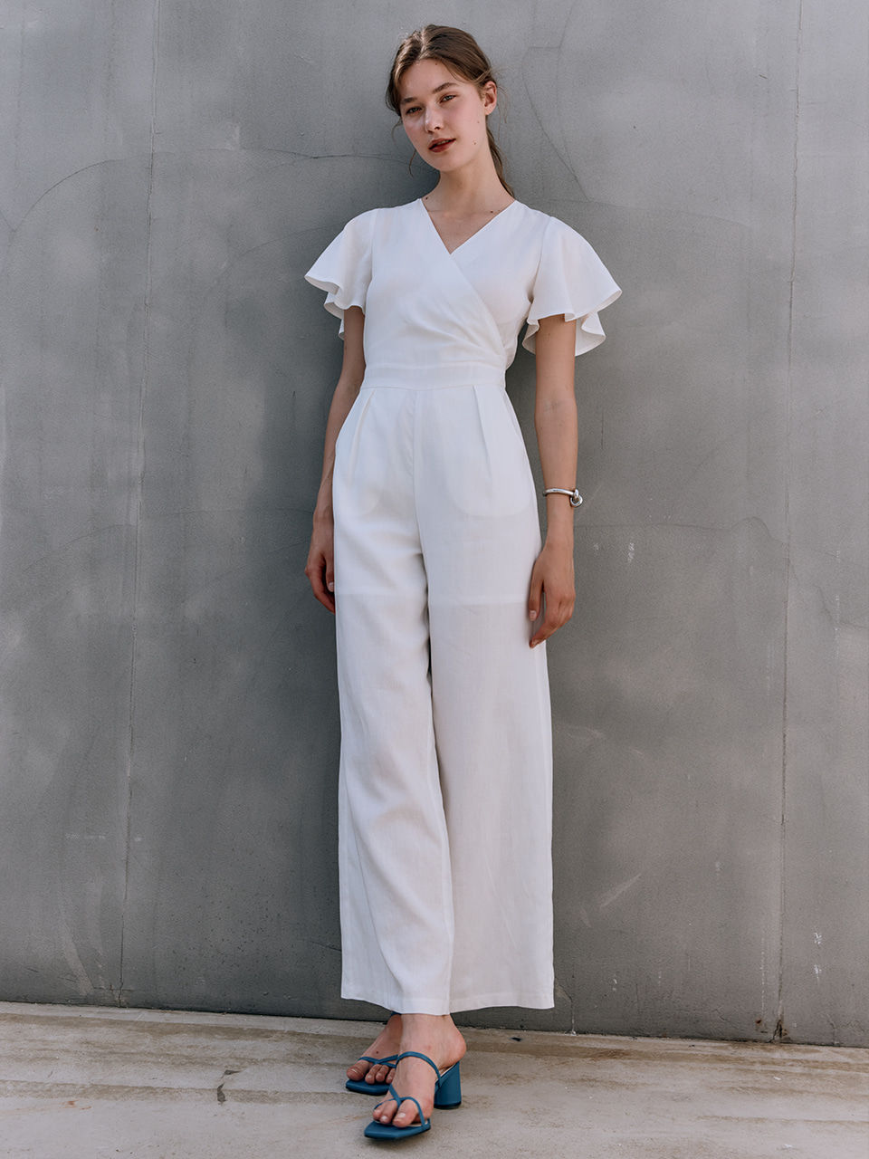 HACIE - LINEN BLENDED SHORT SLEEVE JUMPSUIT [IVORY]