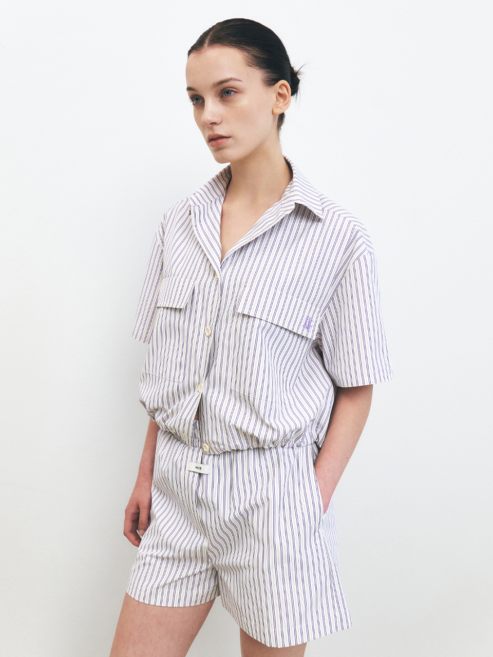 HACIE - VERTICAL STRIPE EMBROIDERY SHIRTS [3COLORS]