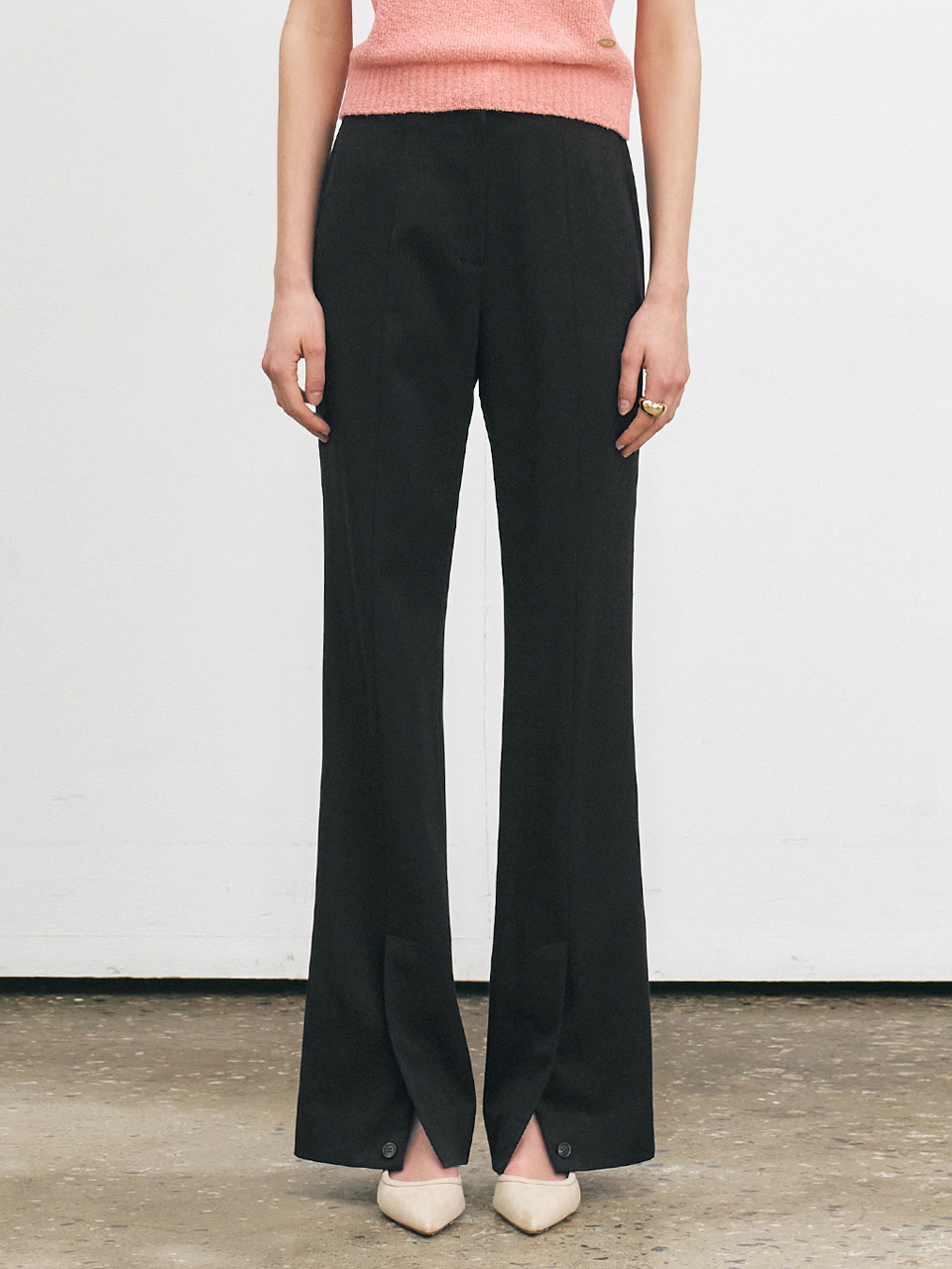 HACIE - FRONT SLIT WOOL TAILORED PANTS [3COLORS]