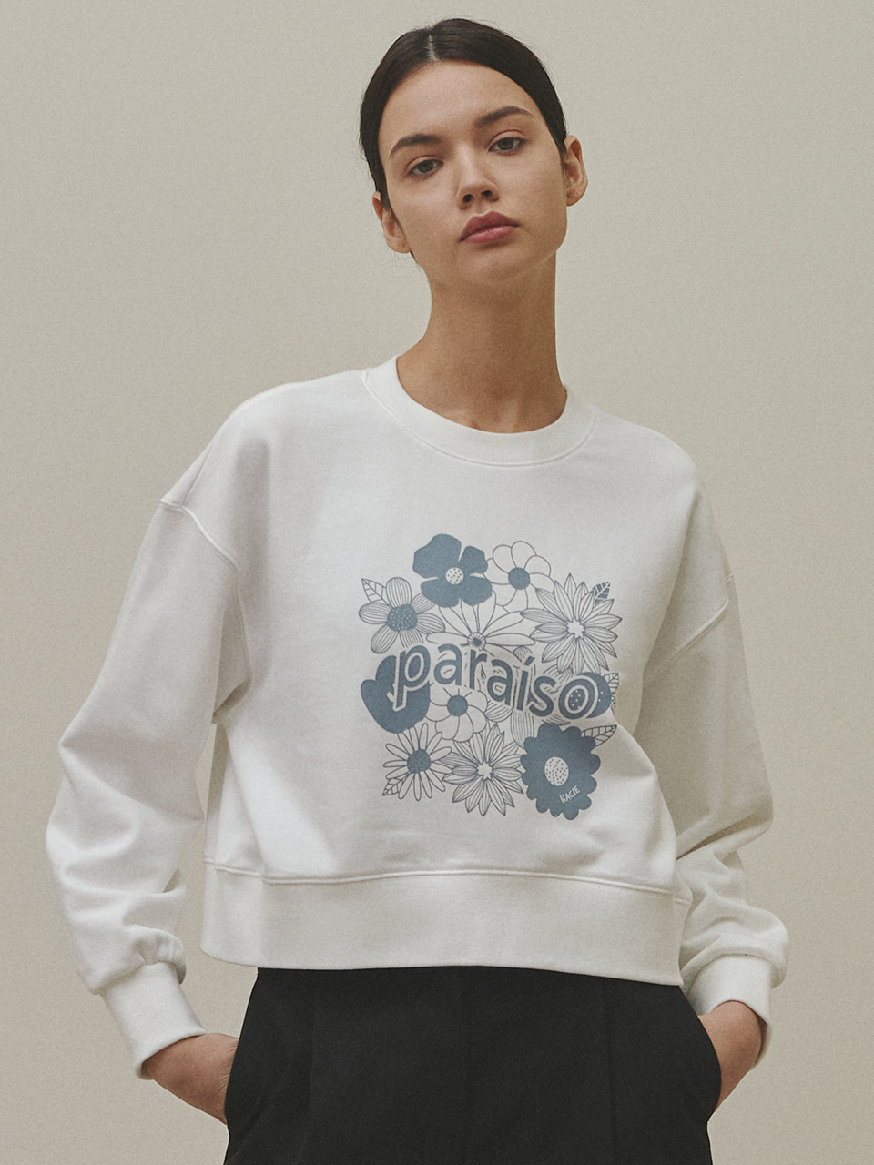 HACIE - FLOWER PRINT CROPPED SWEATSHIRT [3COLORS]