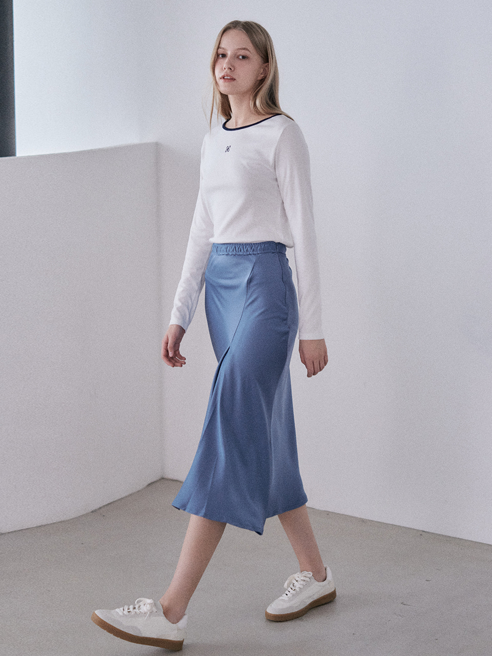 HACIE - UNBALANCED SLIT SATIN SKIRT [6COLORS]