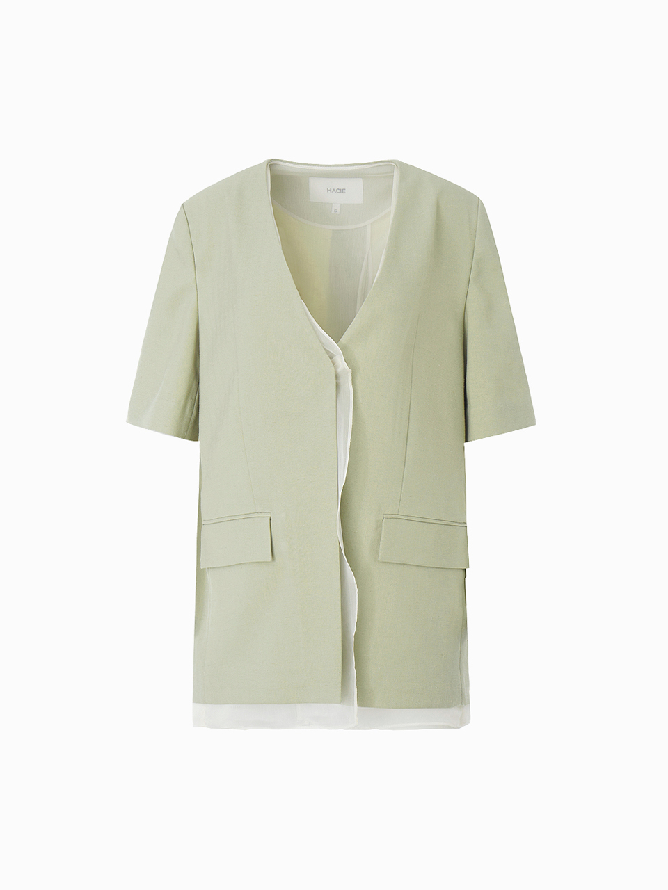 HACIE - LINEN BLENDED LAYERED SHEER JACKET [3COLORS]