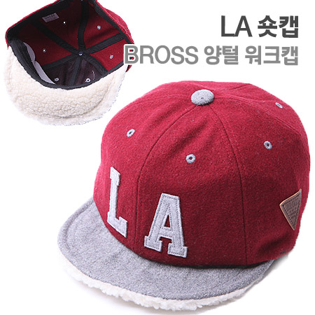 LA 숏캡 BROSS 삼각 라벨 양털 워크캡 # WINE