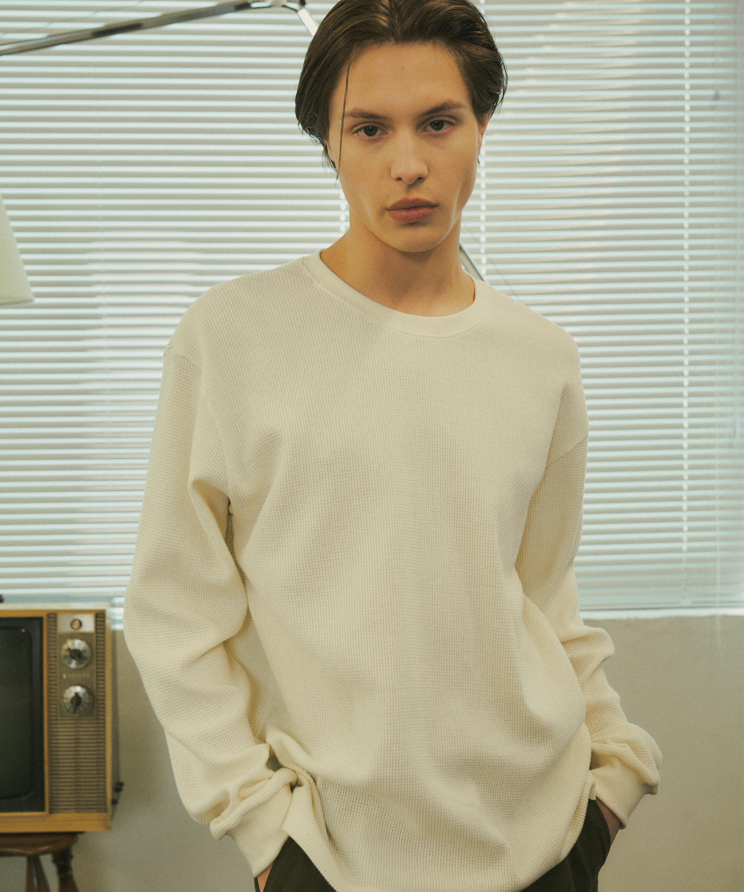 T20006 Waffle long sleeve_Ivory