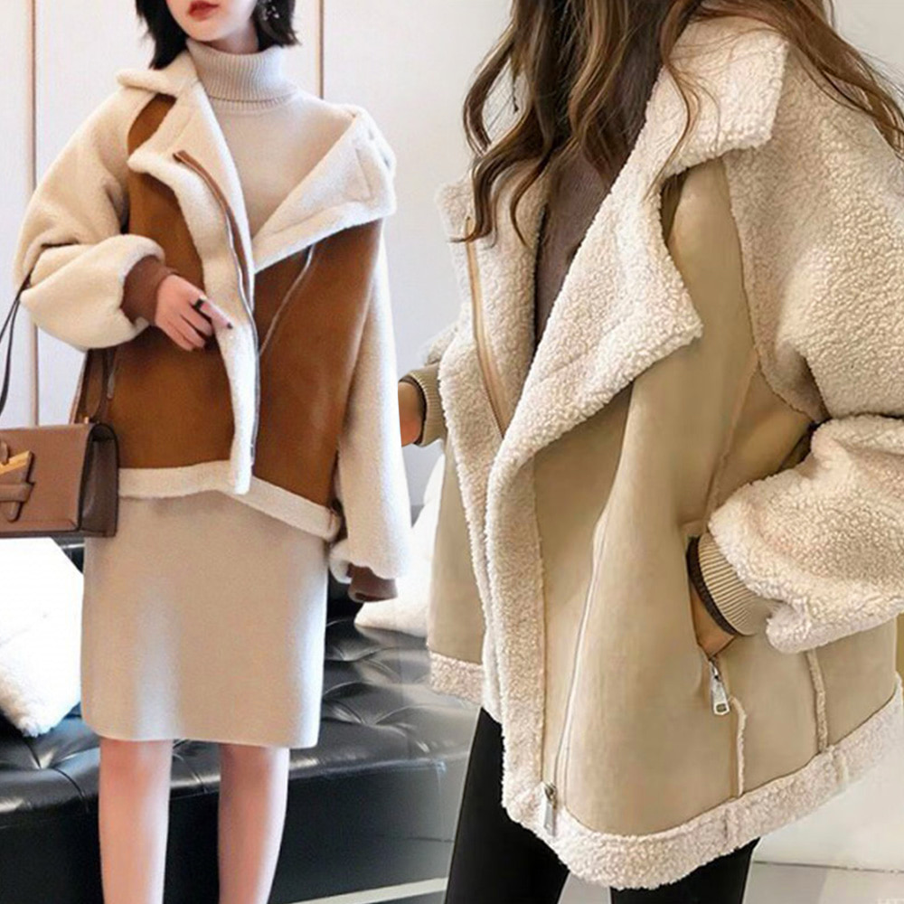 여성 트위드자켓 양털 뽀글이 겨울 스웨이드 털 자켓 보아퍼