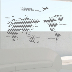 나무자전거 그래픽스티커[GG] ph140-지그재그패턴세계지도(대형)/세계지도, 나무자전거
