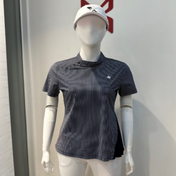 [GSH] JDX 여성 플리츠 포인트 스트라이프 변형에리 반팔 티셔츠 X2TSU6564