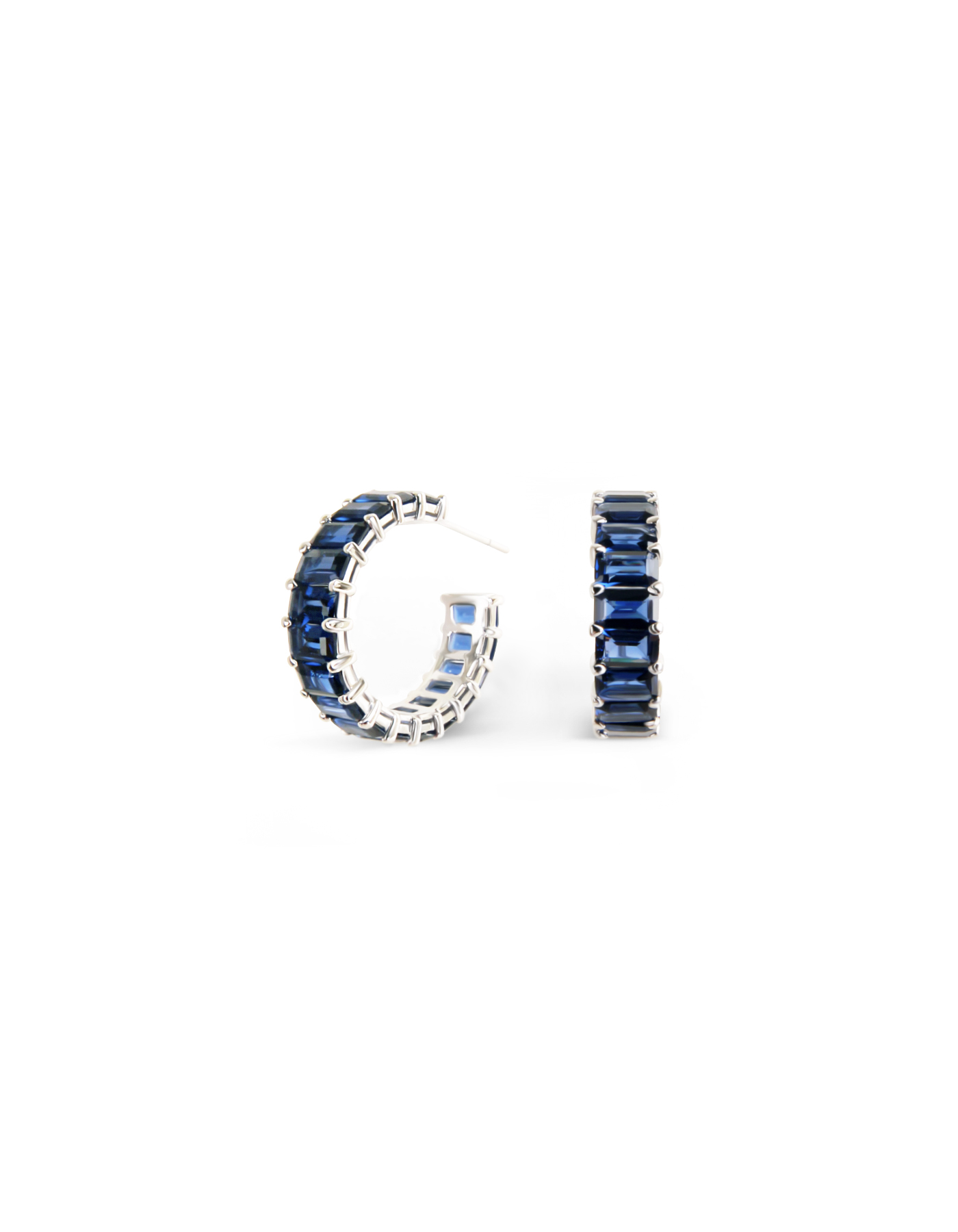 Blue Sapphire Emerald Cut Hoops