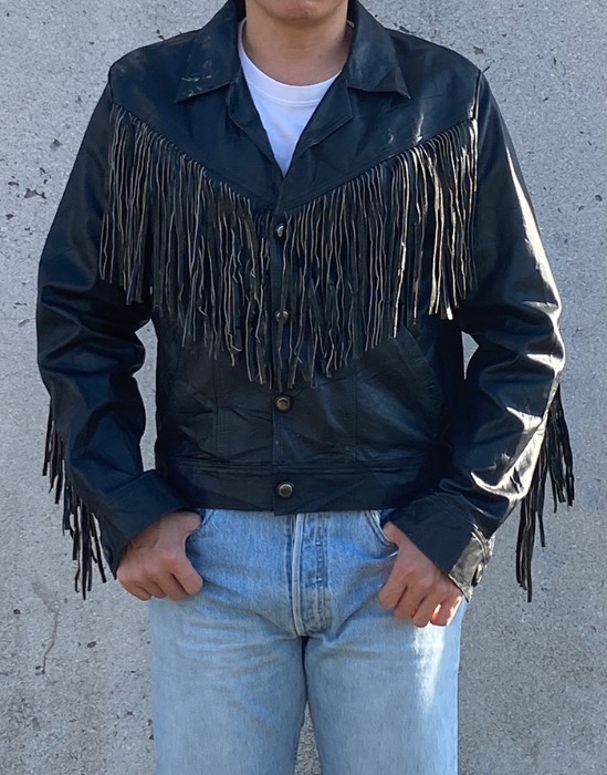 Vintage Chasse Leather Fringe Jacket  ( Made in U.S.A. , 40 size )