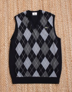 LACOSTE ARGYLE CHECK WOOL VEST ( Made in JAPAN , 4 size )