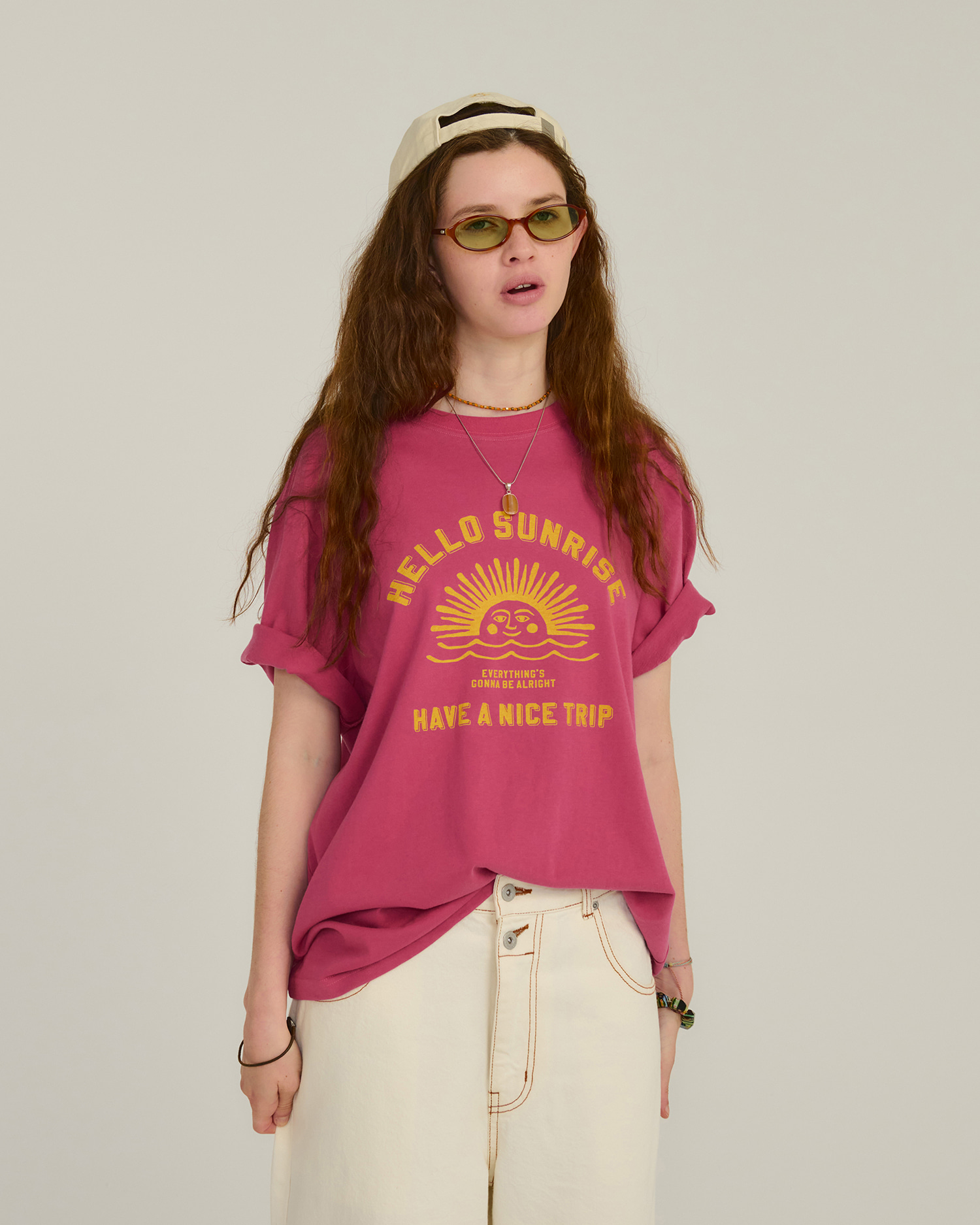 Tシャツ・カットソー [HELLO SUNRISE] HS Arch Logo Baby Tee Hello Sunrise-HS VTG アーチロゴT/24SS 韓国 Tシャツ (Hello
