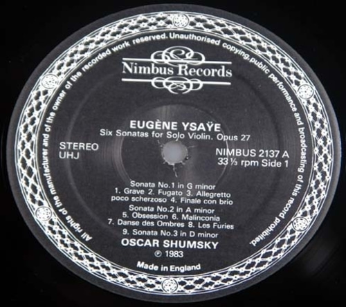 Ysaye - Six Sonatas for Violin Solo - Oscar Shumsky