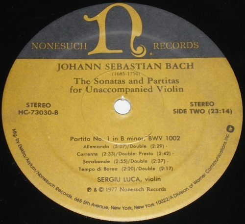 Bach- Complete Sonatas and Partitas for Solo Violin - Sergiu Luca 3LP