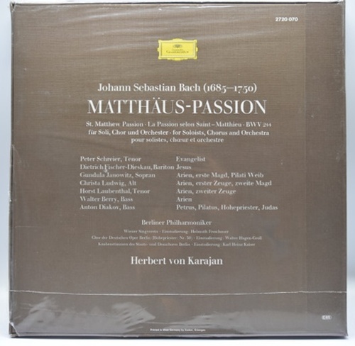 Bach - Matthaus-Passion - Herbert von Karajan 4LP 오리지널 미개봉 LP