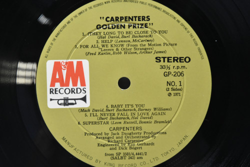 Carpenters [카펜터스] - Carpenters Golden Prize ㅡ 중고 수입 오리지널 아날로그 LP