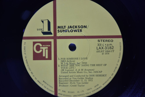 Milt Jackson [밀트 잭슨] ‎- Sunflower - 중고 수입 오리지널 아날로그 LP