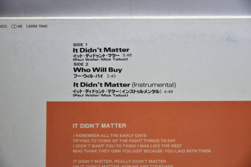 The  Style Council [스타일 카운슬] - It Didn&#039;t Matter ㅡ 중고 수입 오리지널 아날로그 LP