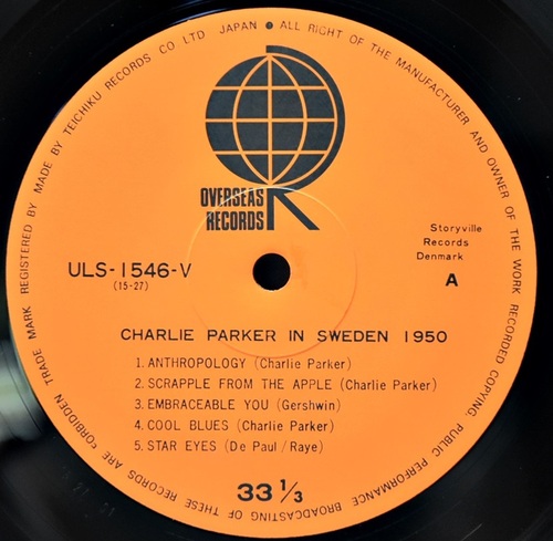 Charlie Parker [찰리 파커] ‎- Charlie Parker in Sweden 1950 - 중고 수입 오리지널 아날로그 LP