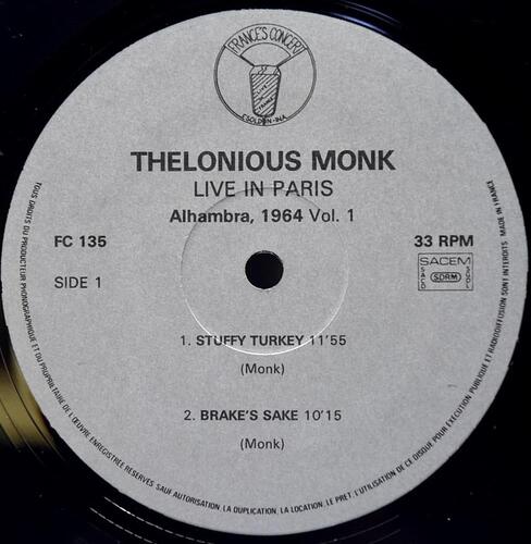 Thelonious Monk [델로니어스 몽크]‎ – Thelonious Monk Live in Paris, Alhambra, 1964 Vol.1 - 중고 수입 오리지널 아날로그 LP