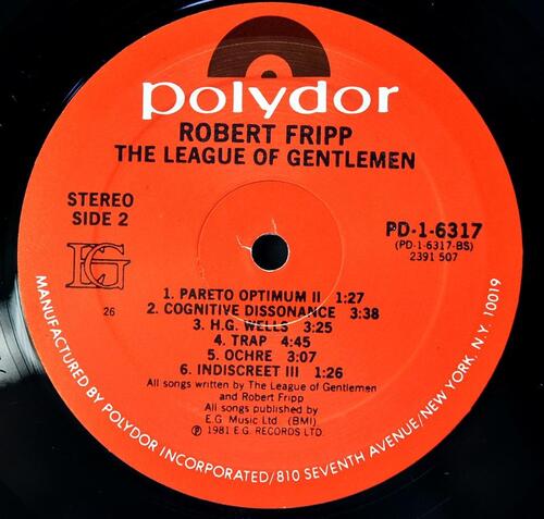 Robert Fripp, The League Of Gentlemen [로버트 프립, 리그 오브 젠틀맨] – The League Of Gentlemen ㅡ 중고 수입 오리지널 아날로그 LP