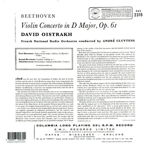 [수입] 클뤼탕스 (Andre Cluytens), 오이스트라흐 (David Oistrakh) 베토벤 : 바이올린 협주곡 Beethoven : Violin Concerto in D major, op.61 [180g LP]