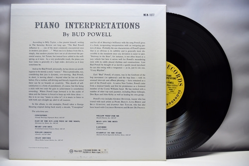 Bud Powell [버드 파웰] ‎- Piano Interpretations By Bud Powell - 중고 수입 오리지널 아날로그 LP