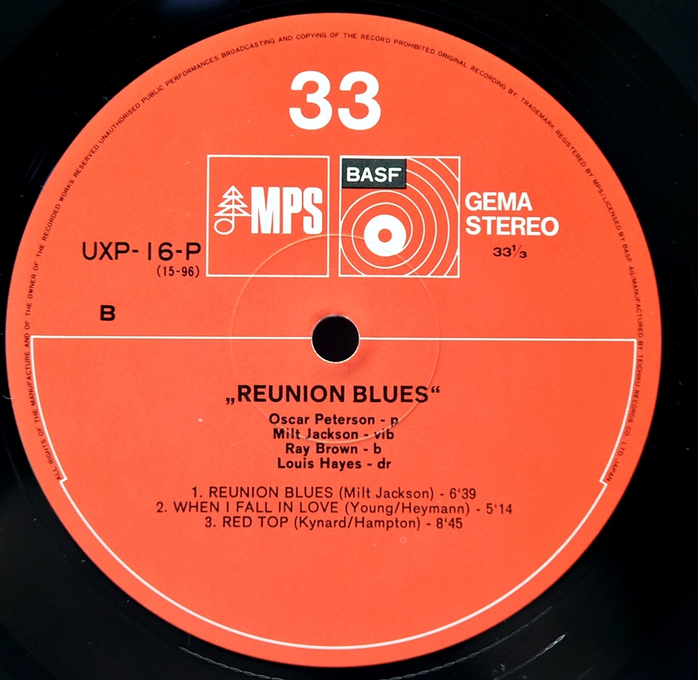 The Oscar Peterson Trio With Milt Jackson [오스카 피터슨, 밀트 잭슨] – Reunion Blues - 중고 수입 오리지널 아날로그 LP