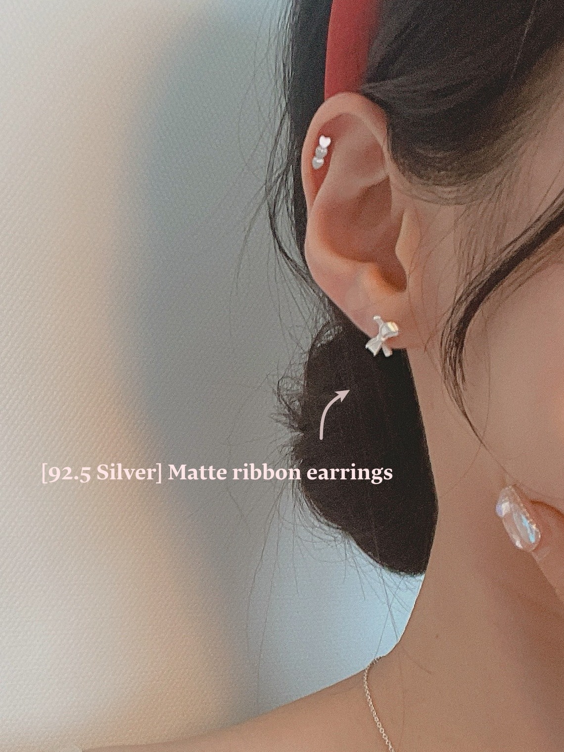 [당일발송/92.5 Silver]  Matte ribbon earrings