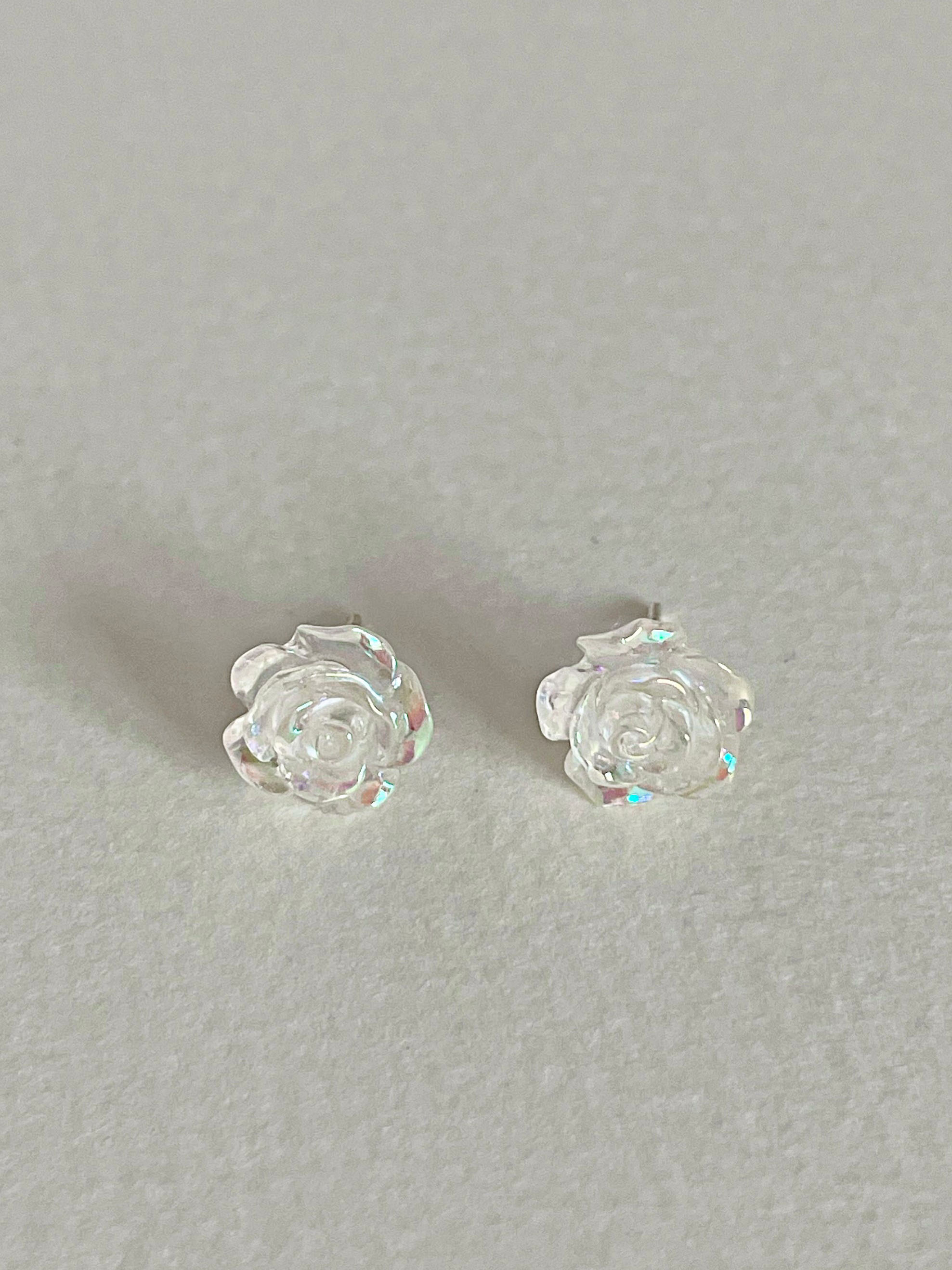 [당일발송/92.5 Silver]  Acrylic rose earrings
