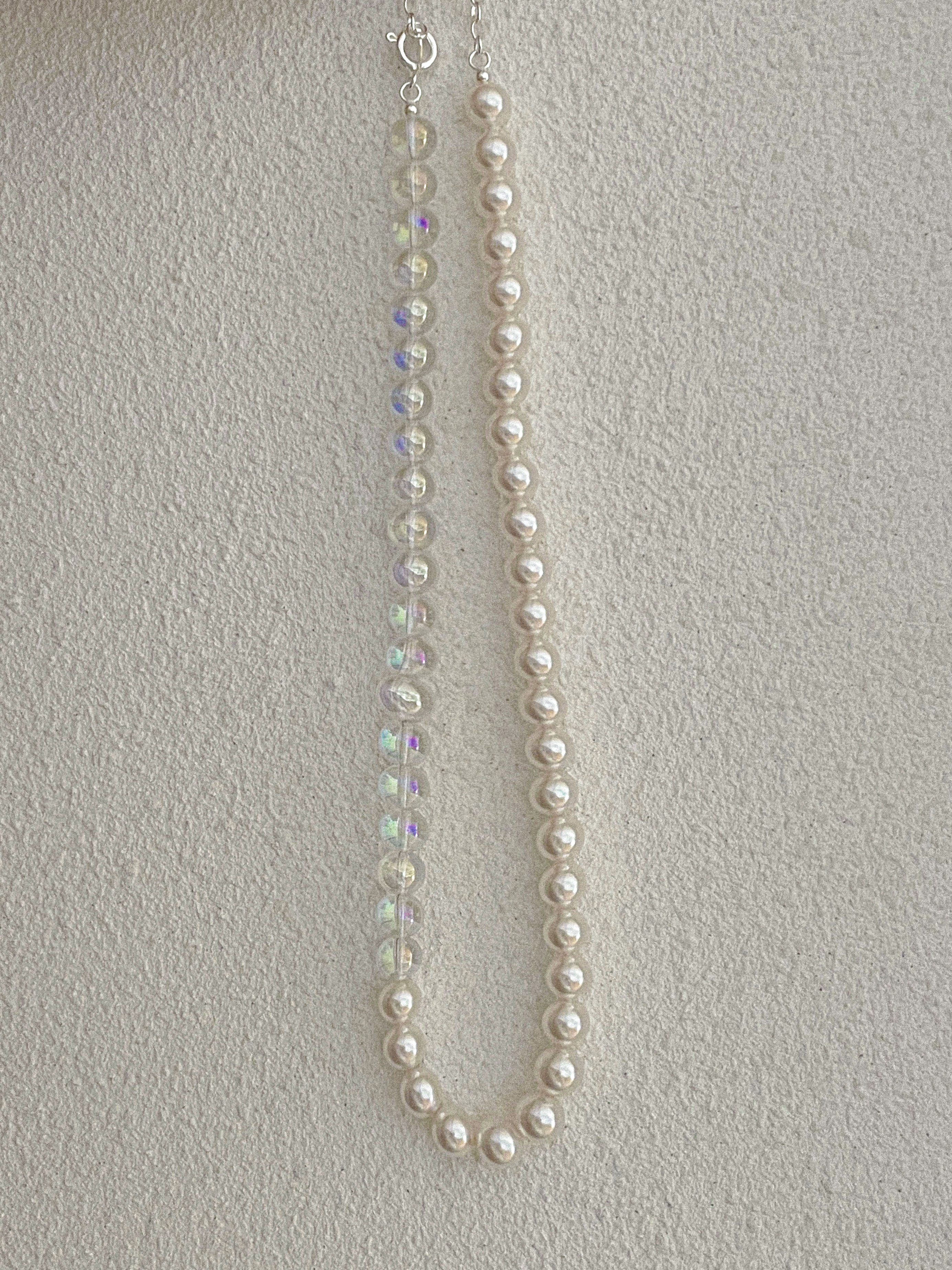 [당일발송/92.5 Silver]  Acrylic point pearl necklace