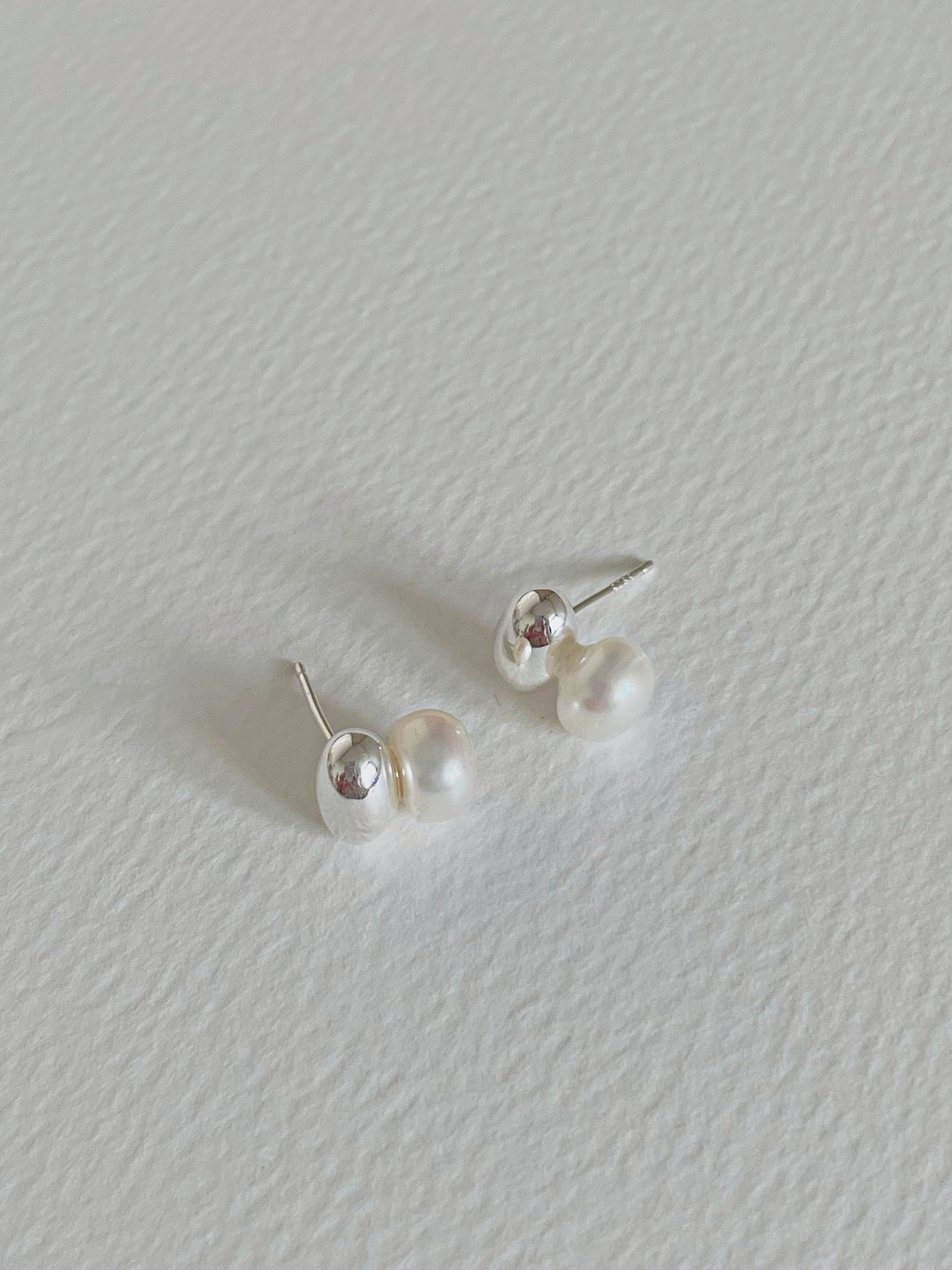 [92.5 Silver]  Ball pearl earrings