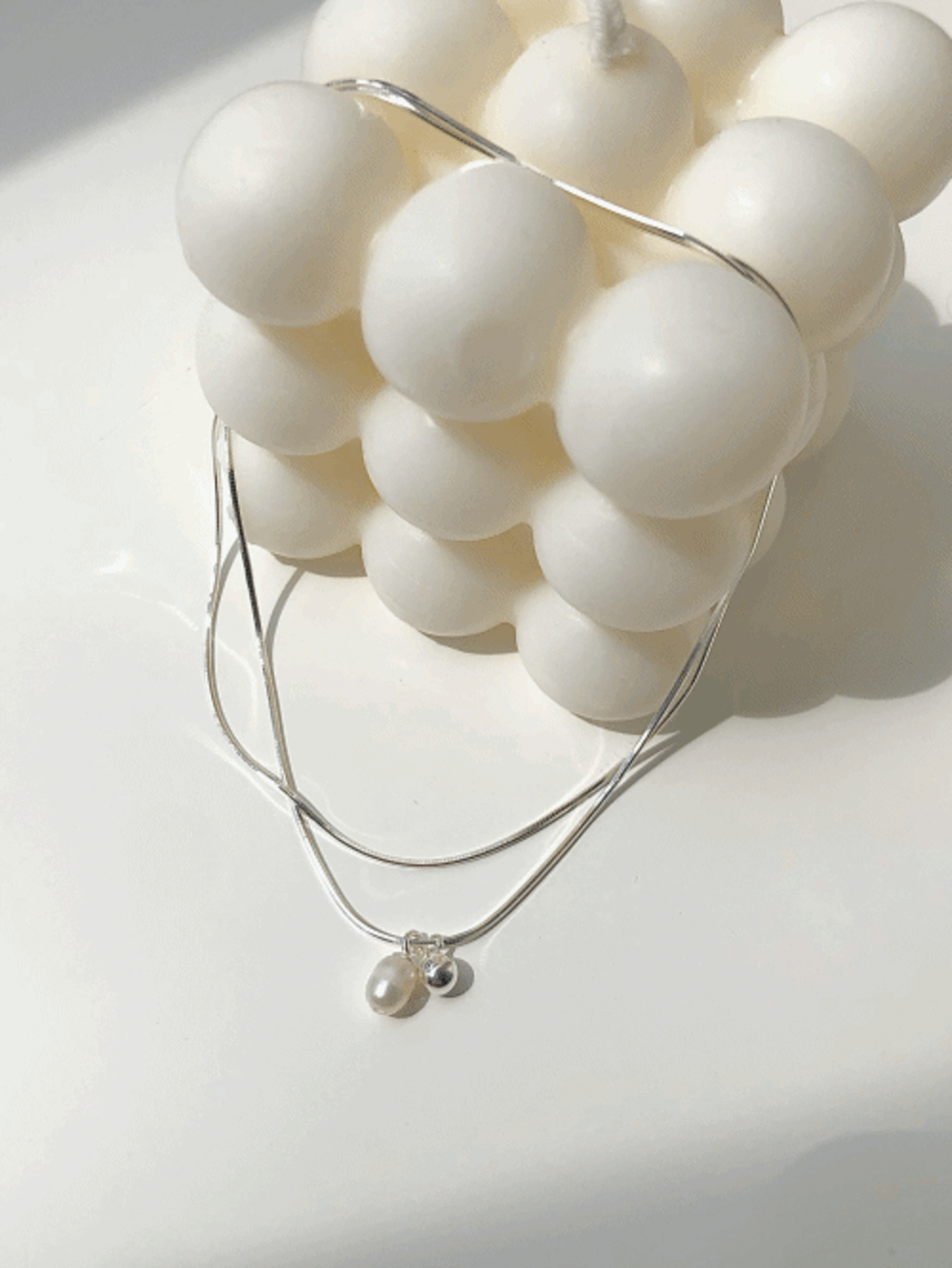 [92.5 Silver] pearl ball silver soft cord anklet