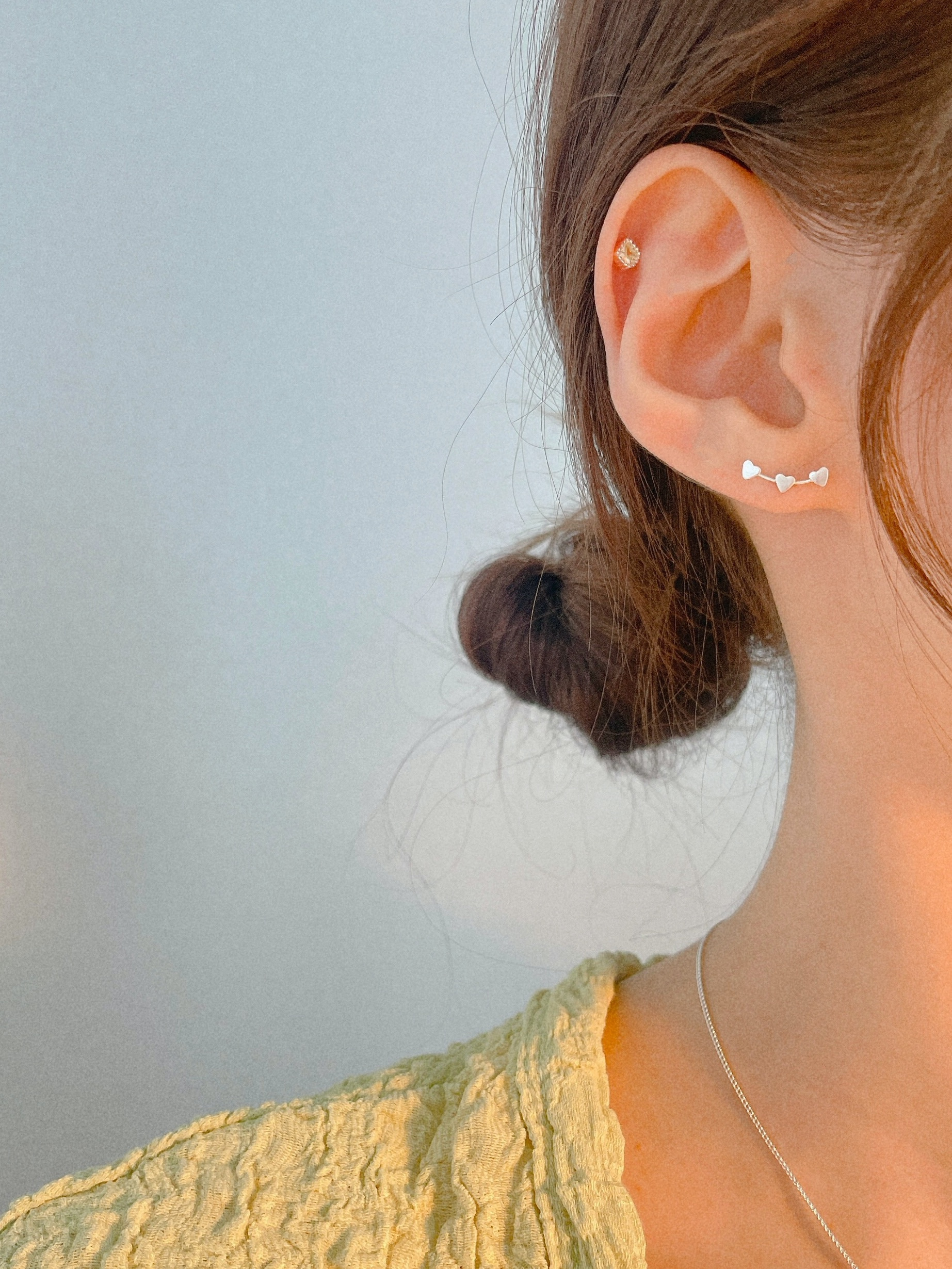 [92.5 Silver] Three heart earrings &amp; piercing