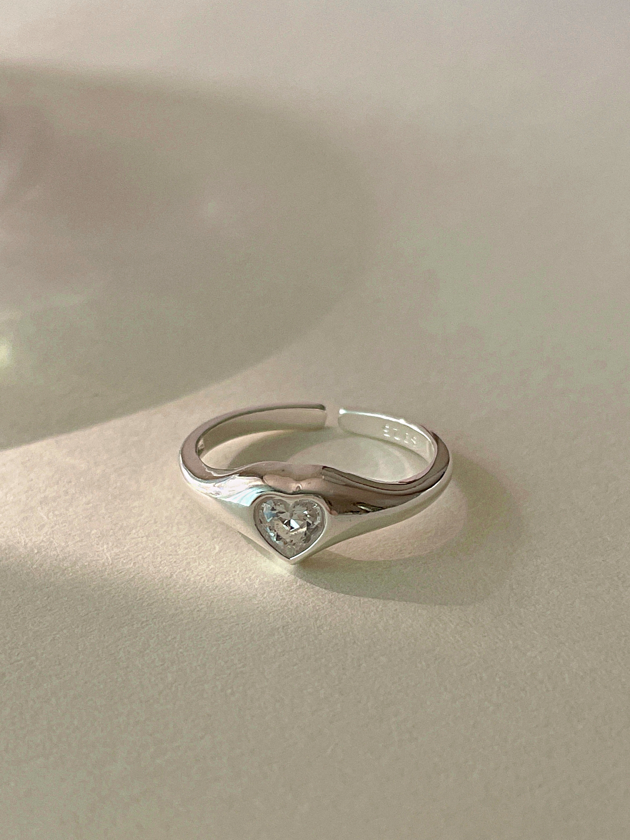 [당일발송/92.5 Silver] Pure heart cubic open ring