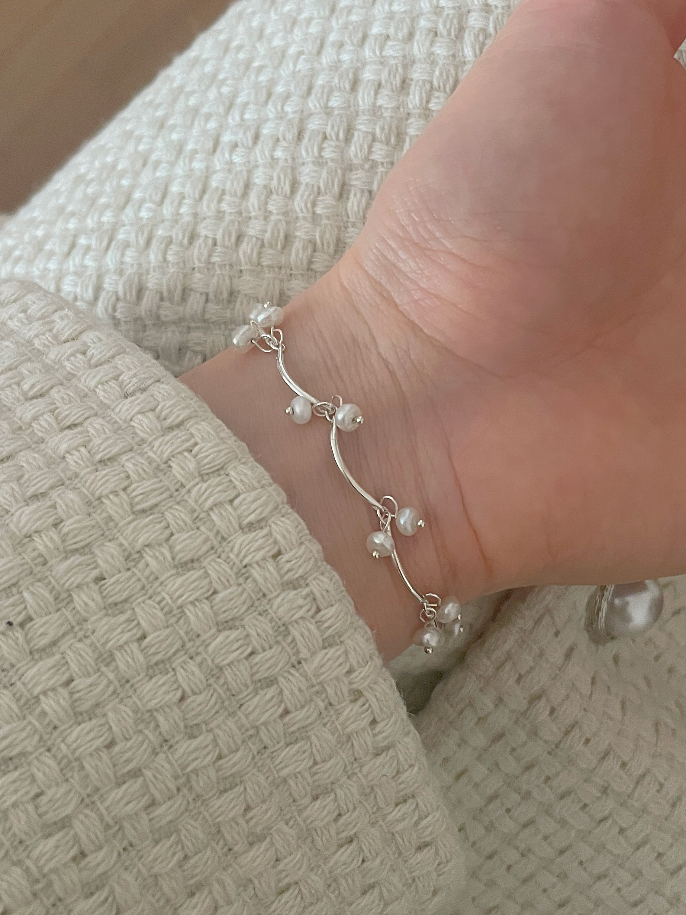 [당일발송/92.5 Silver] Mushroom pearl bracelet